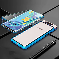 Luxury Aluminum Metal Frame Mirror Cover Case 360 Degrees T01 for Samsung Galaxy A80 Blue
