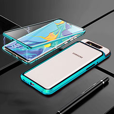 Luxury Aluminum Metal Frame Mirror Cover Case 360 Degrees T01 for Samsung Galaxy A80 Cyan