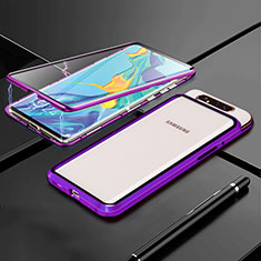Luxury Aluminum Metal Frame Mirror Cover Case 360 Degrees T01 for Samsung Galaxy A80 Purple