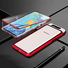 Luxury Aluminum Metal Frame Mirror Cover Case 360 Degrees T01 for Samsung Galaxy A80 Red