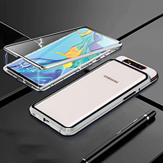 Luxury Aluminum Metal Frame Mirror Cover Case 360 Degrees T01 for Samsung Galaxy A80 Silver