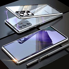 Luxury Aluminum Metal Frame Mirror Cover Case 360 Degrees T01 for Samsung Galaxy Note 20 Ultra 5G Silver