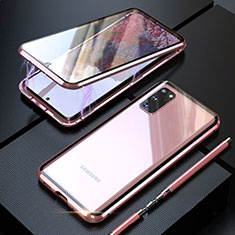 Luxury Aluminum Metal Frame Mirror Cover Case 360 Degrees T01 for Samsung Galaxy S20 5G Rose Gold