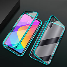 Luxury Aluminum Metal Frame Mirror Cover Case 360 Degrees T01 for Xiaomi Mi A3 Cyan