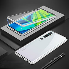 Luxury Aluminum Metal Frame Mirror Cover Case 360 Degrees T01 for Xiaomi Mi Note 10 White