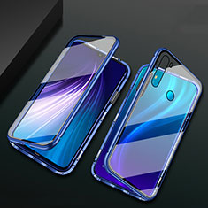 Luxury Aluminum Metal Frame Mirror Cover Case 360 Degrees T01 for Xiaomi Redmi Note 8 (2021) Blue