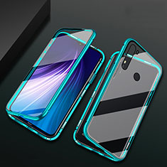 Luxury Aluminum Metal Frame Mirror Cover Case 360 Degrees T01 for Xiaomi Redmi Note 8 Cyan