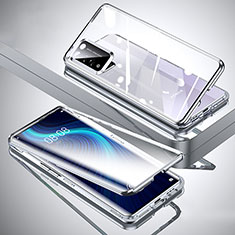Luxury Aluminum Metal Frame Mirror Cover Case 360 Degrees T02 for Huawei Honor X10 5G Silver