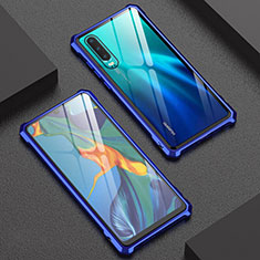 Luxury Aluminum Metal Frame Mirror Cover Case 360 Degrees T02 for Huawei P30 Blue