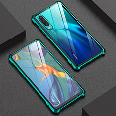 Luxury Aluminum Metal Frame Mirror Cover Case 360 Degrees T02 for Huawei P30 Green