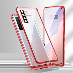 Luxury Aluminum Metal Frame Mirror Cover Case 360 Degrees T02 for Huawei P40 Lite 5G Red