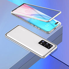 Luxury Aluminum Metal Frame Mirror Cover Case 360 Degrees T02 for Huawei P40 Pro+ Plus Silver