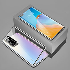 Luxury Aluminum Metal Frame Mirror Cover Case 360 Degrees T02 for Huawei P40 Silver