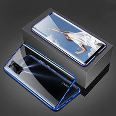 Luxury Aluminum Metal Frame Mirror Cover Case 360 Degrees T02 for Oppo A72 Blue