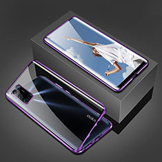 Luxury Aluminum Metal Frame Mirror Cover Case 360 Degrees T02 for Oppo A72 Purple