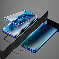 Luxury Aluminum Metal Frame Mirror Cover Case 360 Degrees T02 for Oppo Find X2 Blue