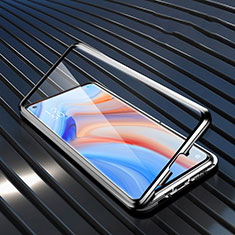 Luxury Aluminum Metal Frame Mirror Cover Case 360 Degrees T02 for Oppo Reno4 5G Black