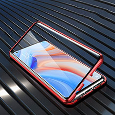 Luxury Aluminum Metal Frame Mirror Cover Case 360 Degrees T02 for Oppo Reno4 5G Red