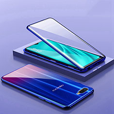 Luxury Aluminum Metal Frame Mirror Cover Case 360 Degrees T02 for Oppo RX17 Neo Blue