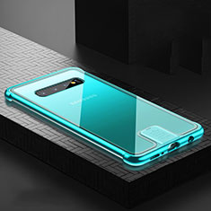 Luxury Aluminum Metal Frame Mirror Cover Case 360 Degrees T02 for Samsung Galaxy S10 Cyan