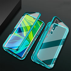 Luxury Aluminum Metal Frame Mirror Cover Case 360 Degrees T02 for Xiaomi Mi Note 10 Pro Cyan