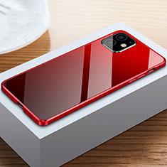 Luxury Aluminum Metal Frame Mirror Cover Case 360 Degrees T03 for Apple iPhone 12 Mini Red and Black