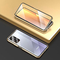 Luxury Aluminum Metal Frame Mirror Cover Case 360 Degrees T03 for Huawei Honor X10 5G Gold