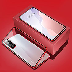 Luxury Aluminum Metal Frame Mirror Cover Case 360 Degrees T03 for Huawei Nova 7 SE 5G Red