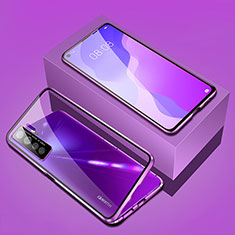 Luxury Aluminum Metal Frame Mirror Cover Case 360 Degrees T03 for Huawei P40 Lite 5G Purple