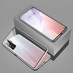 Luxury Aluminum Metal Frame Mirror Cover Case 360 Degrees T03 for Huawei P40 Lite 5G Silver