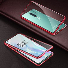 Luxury Aluminum Metal Frame Mirror Cover Case 360 Degrees T03 for OnePlus 8 Red