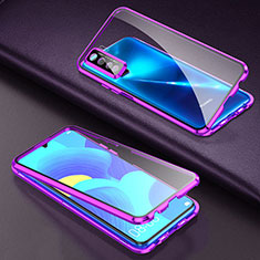 Luxury Aluminum Metal Frame Mirror Cover Case 360 Degrees T03 for Oppo A91 Purple