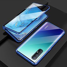 Luxury Aluminum Metal Frame Mirror Cover Case 360 Degrees T03 for Oppo Find X2 Neo Blue