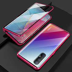 Luxury Aluminum Metal Frame Mirror Cover Case 360 Degrees T03 for Oppo Find X2 Neo Red