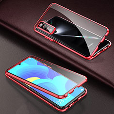 Luxury Aluminum Metal Frame Mirror Cover Case 360 Degrees T03 for Oppo Reno3 Red