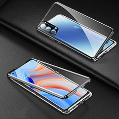 Luxury Aluminum Metal Frame Mirror Cover Case 360 Degrees T03 for Oppo Reno4 Pro 5G Black