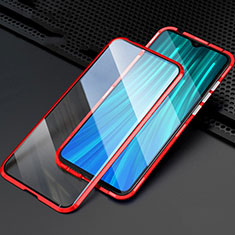 Luxury Aluminum Metal Frame Mirror Cover Case 360 Degrees T03 for Xiaomi Redmi Note 8 Pro Red