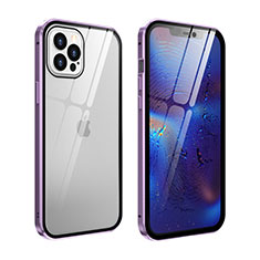 Luxury Aluminum Metal Frame Mirror Cover Case 360 Degrees T04 for Apple iPhone 12 Pro Clove Purple