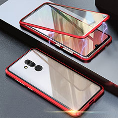 Luxury Aluminum Metal Frame Mirror Cover Case 360 Degrees T04 for Huawei Mate 20 Lite Red