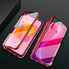 Luxury Aluminum Metal Frame Mirror Cover Case 360 Degrees T04 for Huawei P20 Lite (2019) Red