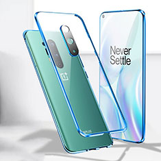Luxury Aluminum Metal Frame Mirror Cover Case 360 Degrees T04 for OnePlus 8 Pro Blue
