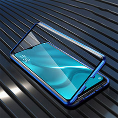 Luxury Aluminum Metal Frame Mirror Cover Case 360 Degrees T04 for Oppo R15X Blue
