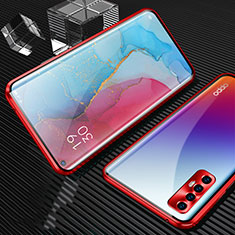Luxury Aluminum Metal Frame Mirror Cover Case 360 Degrees T04 for Oppo Reno3 Pro Red