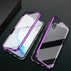 Luxury Aluminum Metal Frame Mirror Cover Case 360 Degrees T04 for Samsung Galaxy Note 10 Purple