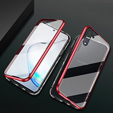 Luxury Aluminum Metal Frame Mirror Cover Case 360 Degrees T04 for Samsung Galaxy Note 10 Red and Black