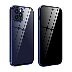 Luxury Aluminum Metal Frame Mirror Cover Case 360 Degrees T05 for Apple iPhone 12 Pro Max Navy Blue
