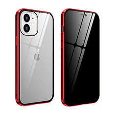 Luxury Aluminum Metal Frame Mirror Cover Case 360 Degrees T05 for Apple iPhone 12 Red