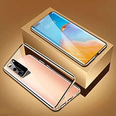 Luxury Aluminum Metal Frame Mirror Cover Case 360 Degrees T05 for Huawei P40 Pro Gold