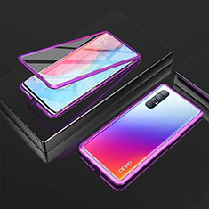 Luxury Aluminum Metal Frame Mirror Cover Case 360 Degrees T05 for Oppo Find X2 Neo Purple
