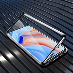 Luxury Aluminum Metal Frame Mirror Cover Case 360 Degrees T05 for Oppo Reno4 5G Black